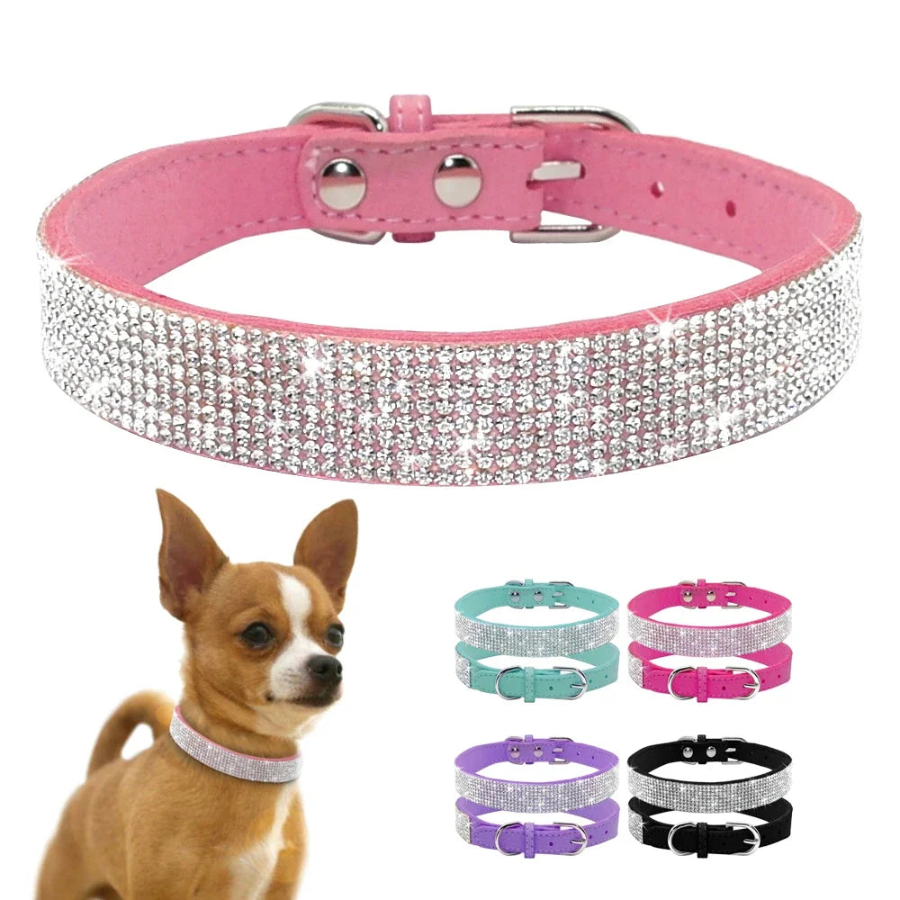 Suede Rhinestone Dog Collar