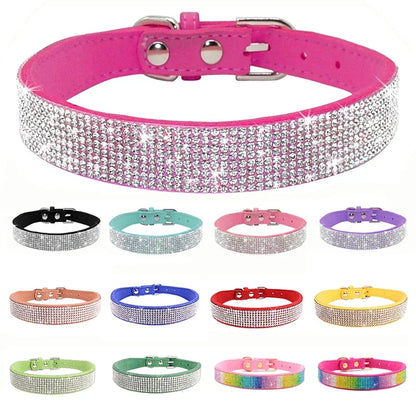 Suede Rhinestone Dog Collar